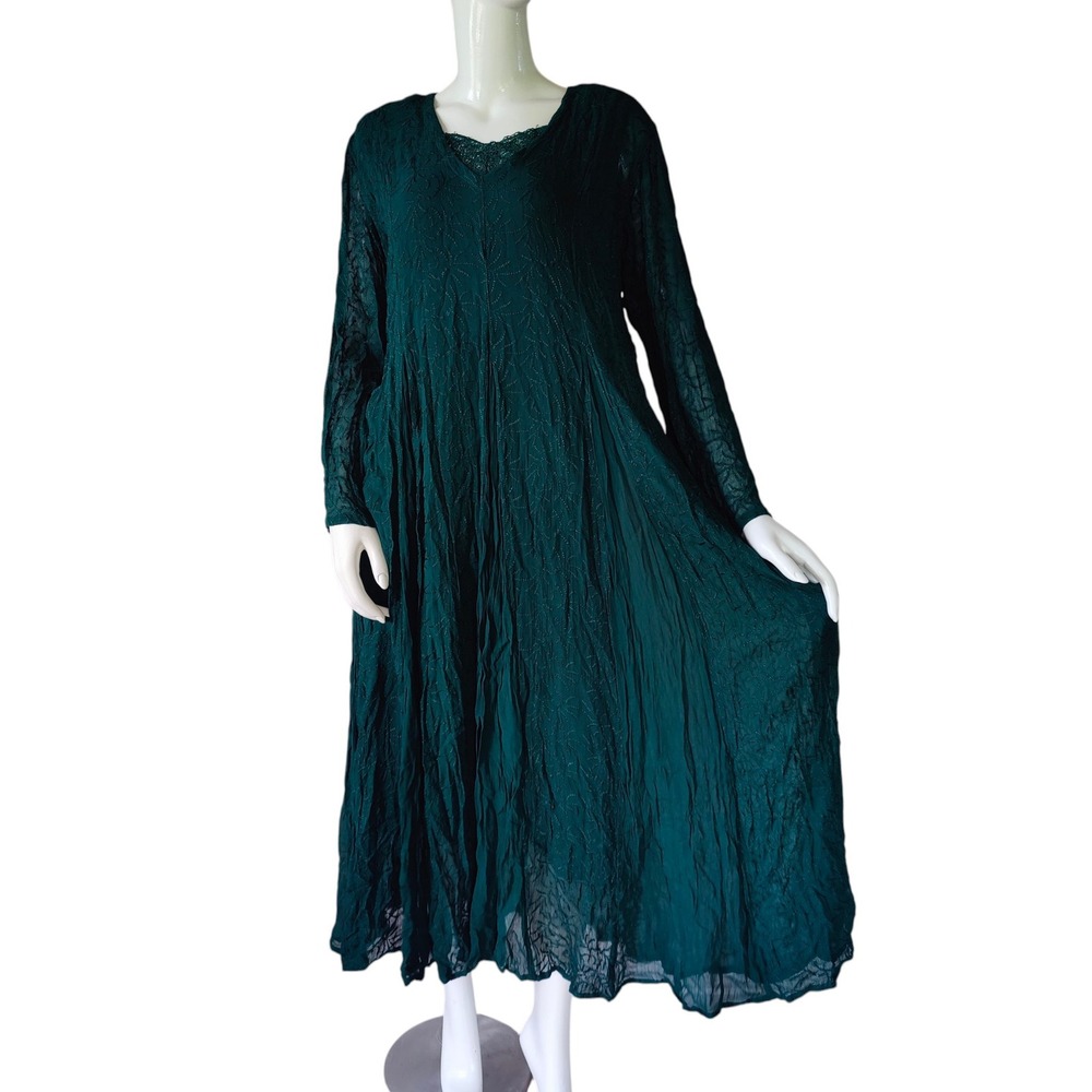 Vintage 90s Lola P Green Rayon Maxi Dress 90s Fairycore Renaissance Faire Large